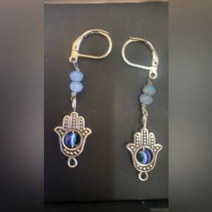 Hamsa Hand Earrings with Blue Beads